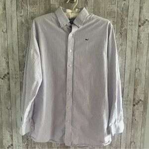 Vineyard Vines White and Purple Striped Button Down Shirt Cotton Boys XL 20